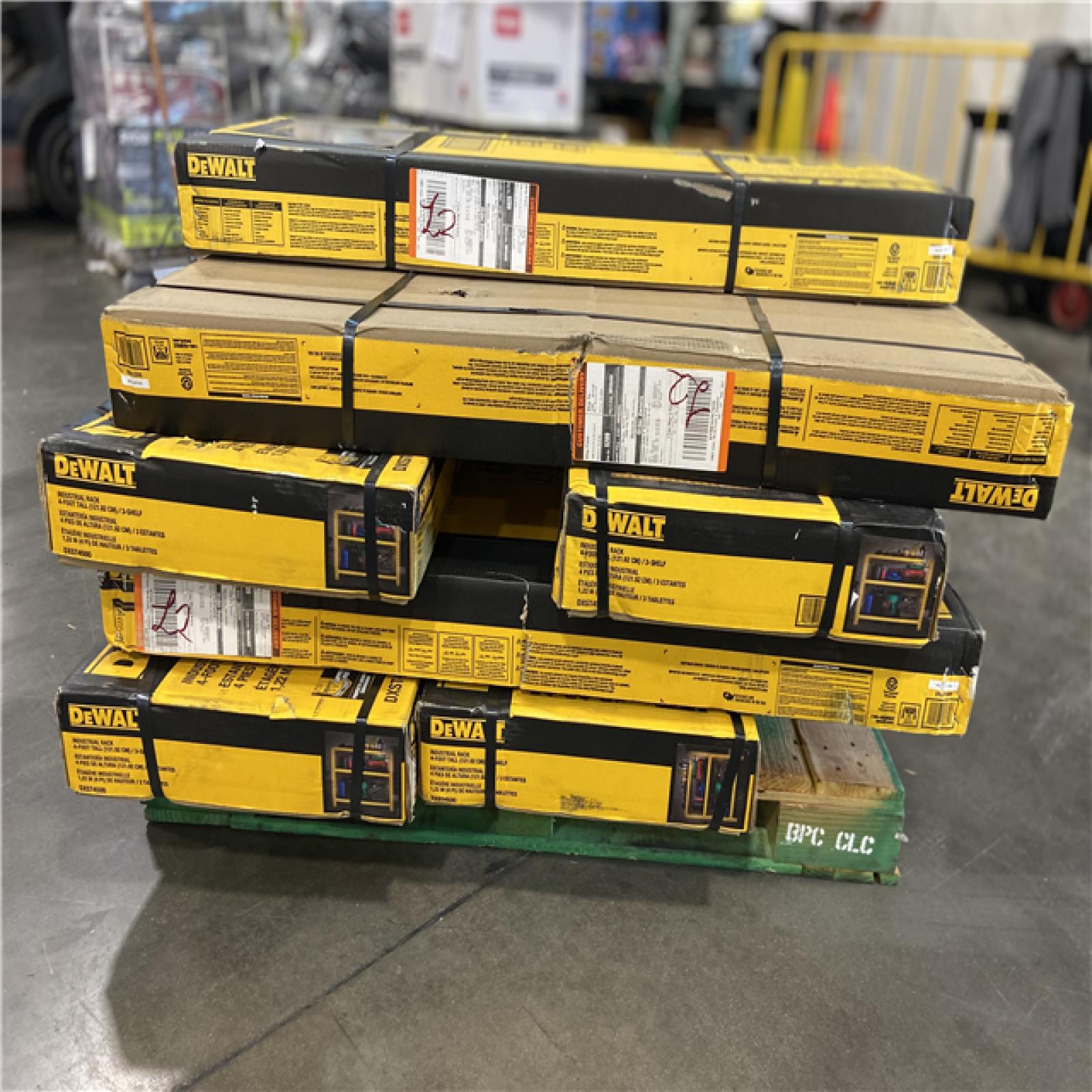 DALLAS LOCATION -  DEWALT Yellow 3-Tier Steel Garage Storage Shelving Unit (50 in. W x 48 in. H x 18 in. D) 9 CASES