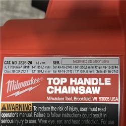 AS-IS Milwaukee FUEL 14 in. 18V Lithium-Ion Brushless Cordless Battery Top Handle Chainsaw (Tool Only)