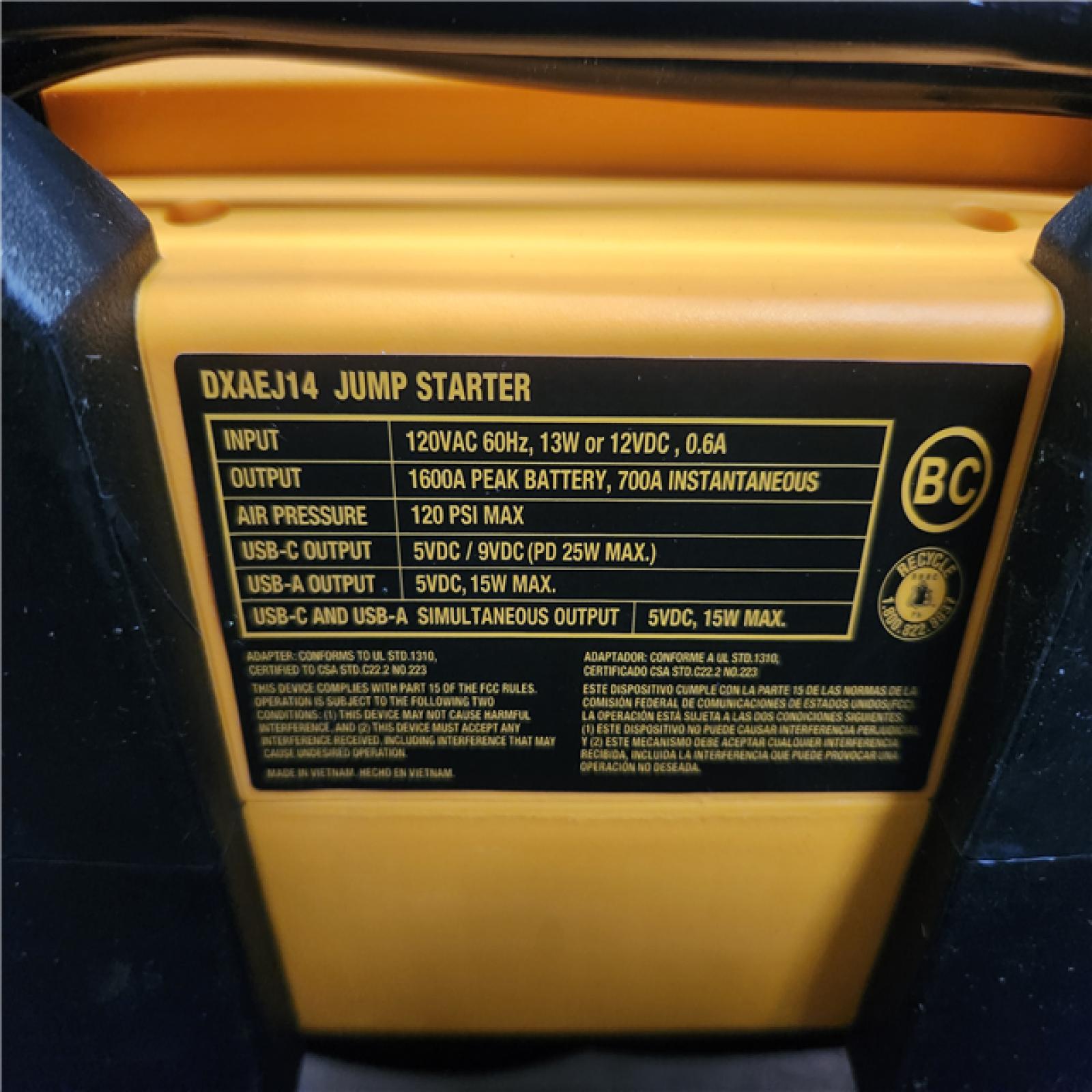 Phoenix LIKE NEW DEWALT 1600-Peak Amp Portable Jump Starter with Digital Compressor and USB Power Bank