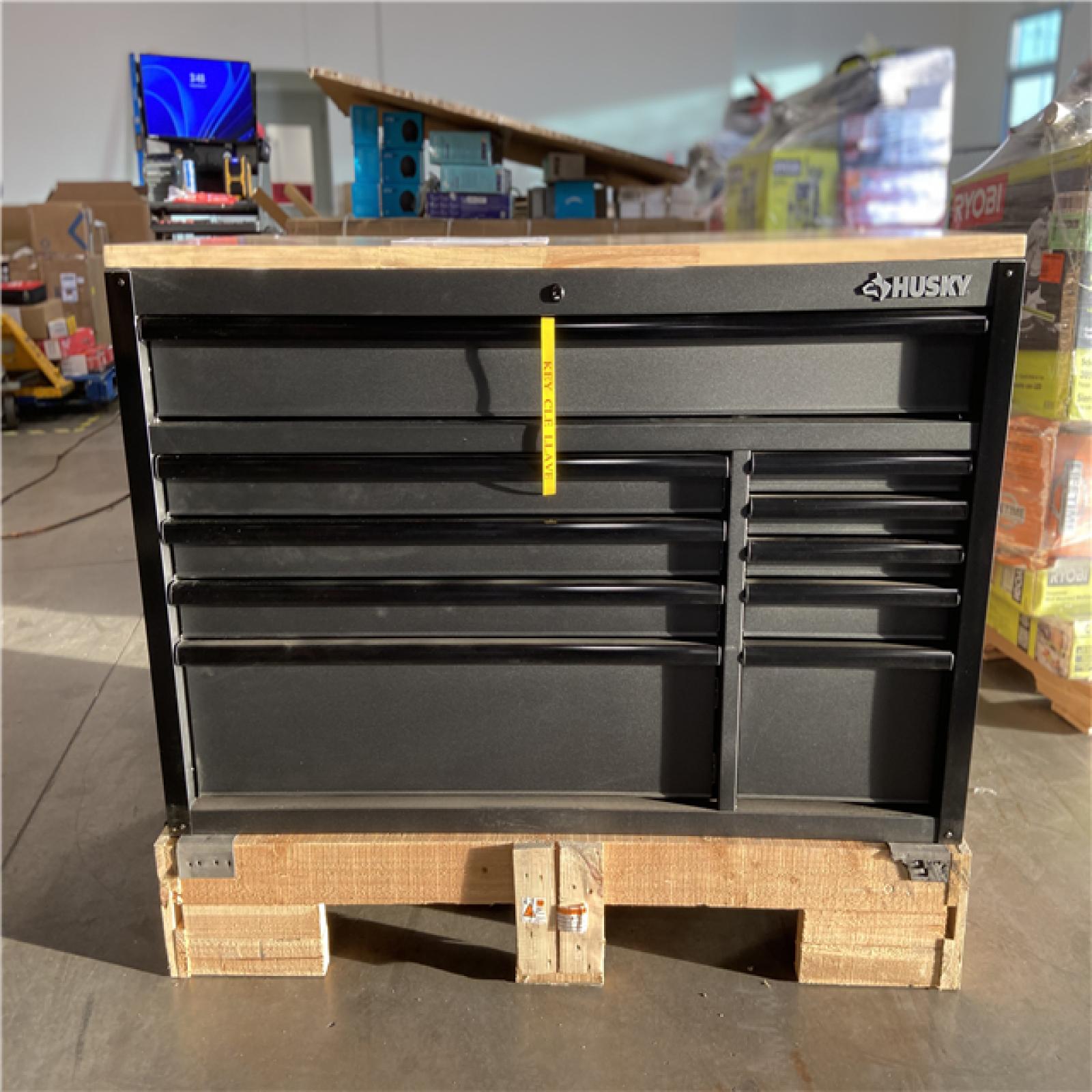 DALLAS LOCATION - Husky 56 in. W x 27.6 in. D 10-Drawer Matte Black Heavy-Duty Mobile Workbench