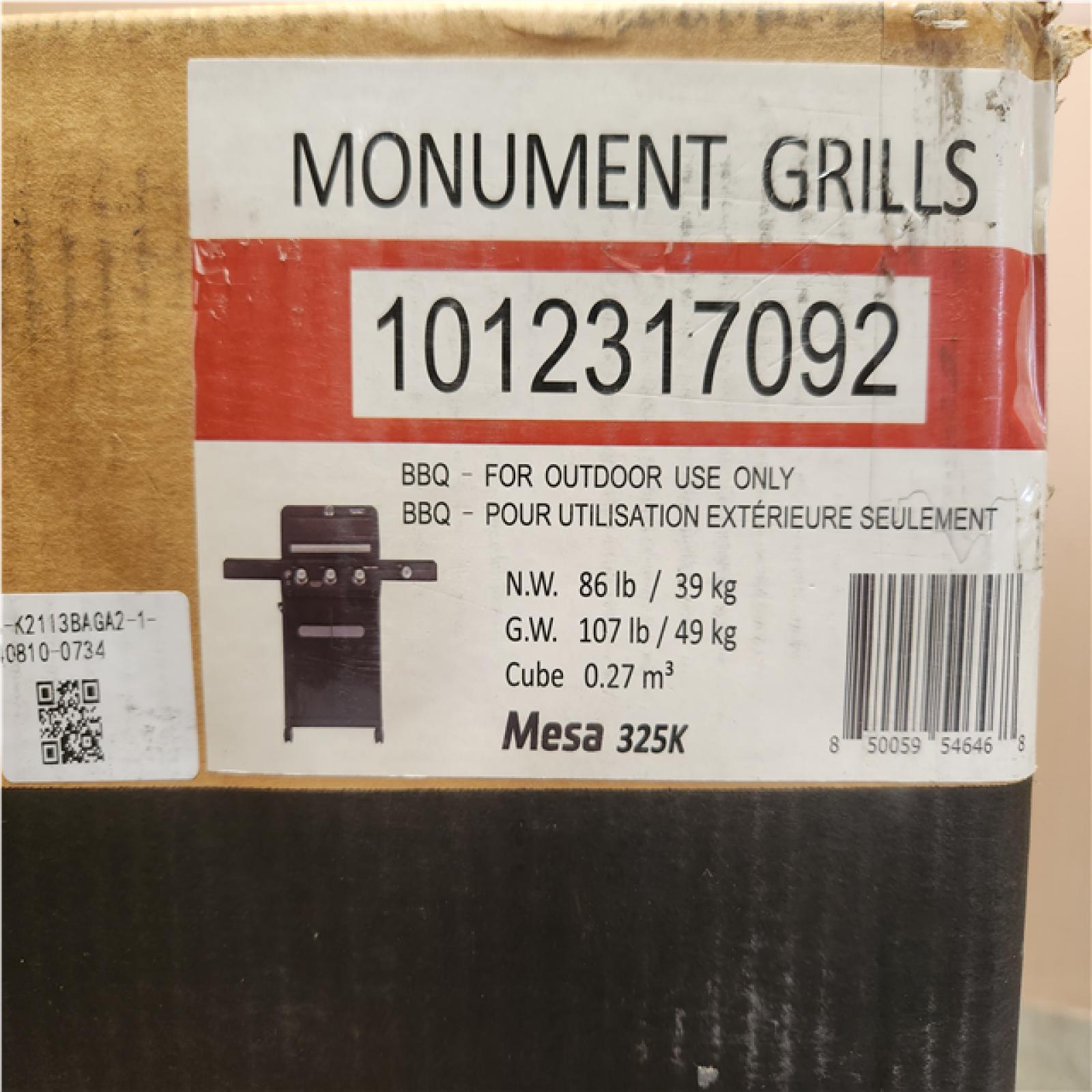 Phoenix NEW Monument Grills Mesa 3-Burner Propane Gas Grill in Black with Clear View Lid  LED Controls  Smoke Box  and Side Burner (SEALED)