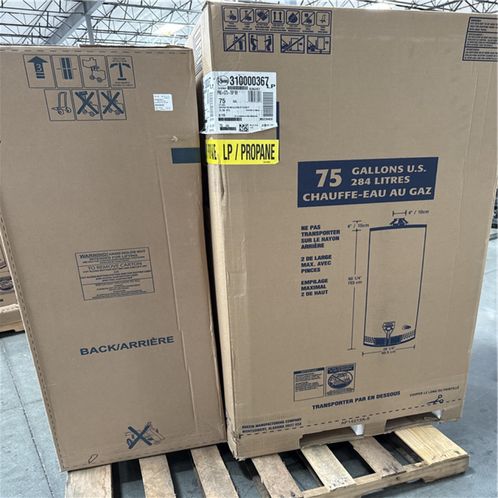 California NEW Rheem 75 Gallons Propane Gas Water Heater & AO Smith ProLine Commercial Grade 40-Gallon Natural Gas Water Heater