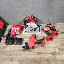 HOUSTON LOCATION - AS-IS Milwaukee M18 18-Volt Lithium-Ion Brushless Cordless Combo Kit (4-Tool) with 2-Batteries  1-Charger and Tool Bag