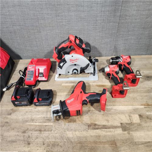 HOUSTON LOCATION - AS-IS Milwaukee M18 18-Volt Lithium-Ion Brushless Cordless Combo Kit (4-Tool) with 2-Batteries  1-Charger and Tool Bag