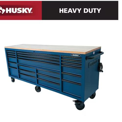 DALLAS LOCATION- Husky Tool Storage Heavy Duty 84 in. W x 24 in. D Matte Blue Mobile Workbench Cabinet