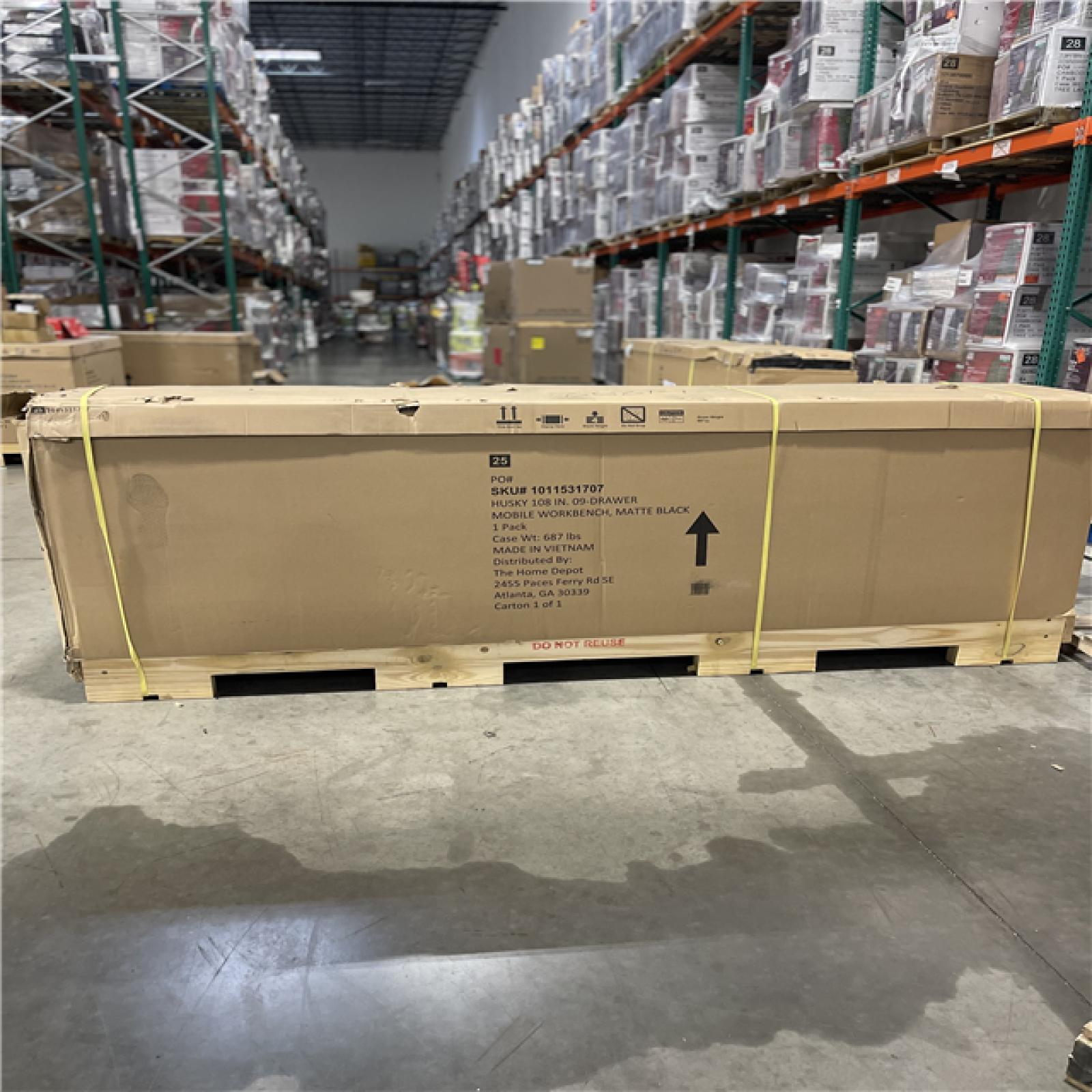 DALLAS LOCATION - AS-IS Husky 108 in. W x 24 in. D 9-Drawer Heavy-Duty Mobile Workbench with Stainless Steel Top in Matte Black