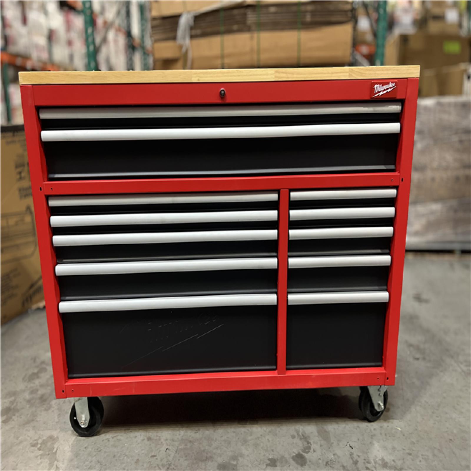 DALLAS LOCATION- AS-IS  Milwaukee Tool Storage 52 in. W x 22 in. D Heavy Duty Red Mobile Workbench Cabinet