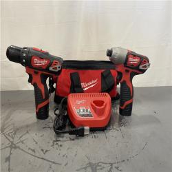 AS-IS-  Milwaukee M12 12V Lithium-Ion Cordless Drill Driver/Impact Driver Combo Kit with Two 1.5Ah Batteries  Charger and Bag (2-Tool)