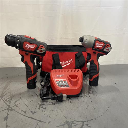 AS-IS-  Milwaukee M12 12V Lithium-Ion Cordless Drill Driver/Impact Driver Combo Kit with Two 1.5Ah Batteries  Charger and Bag (2-Tool)