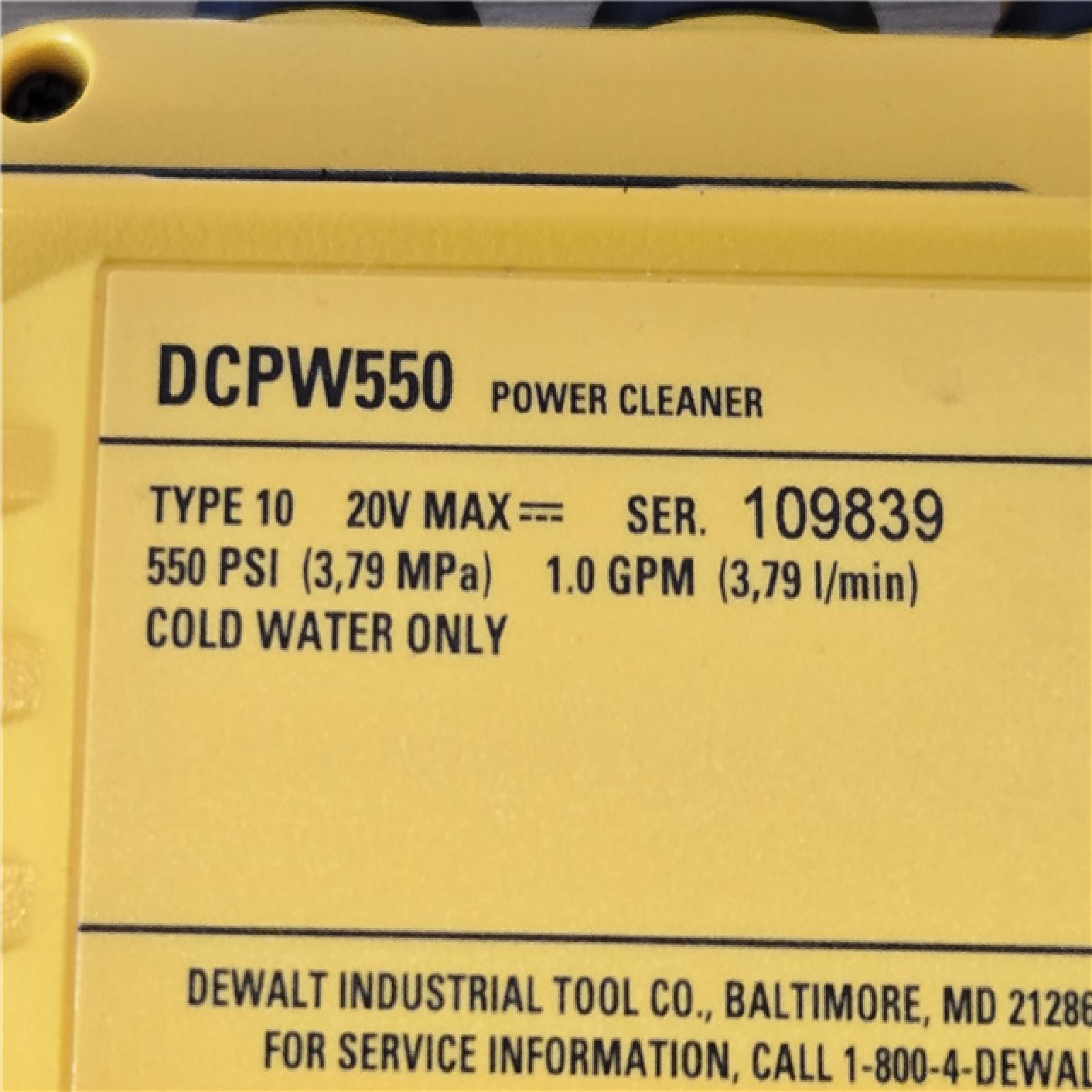 AS-IS DEWALT 20V MAX 550 PSI 1.0 GPM Cold Water Cordless Power Cleaner (Tool Only)
