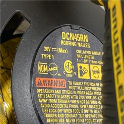 AS-IS DEWALT 20V MAX Lithium-Ion 15-Degree Electric Cordless Roofing Nailer Kit