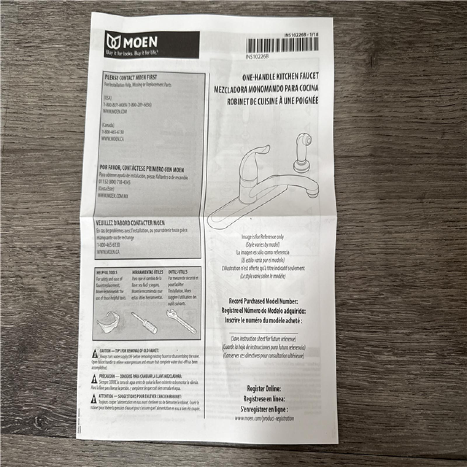 California AS-IS Moen One-Handle Kitchen Faucet