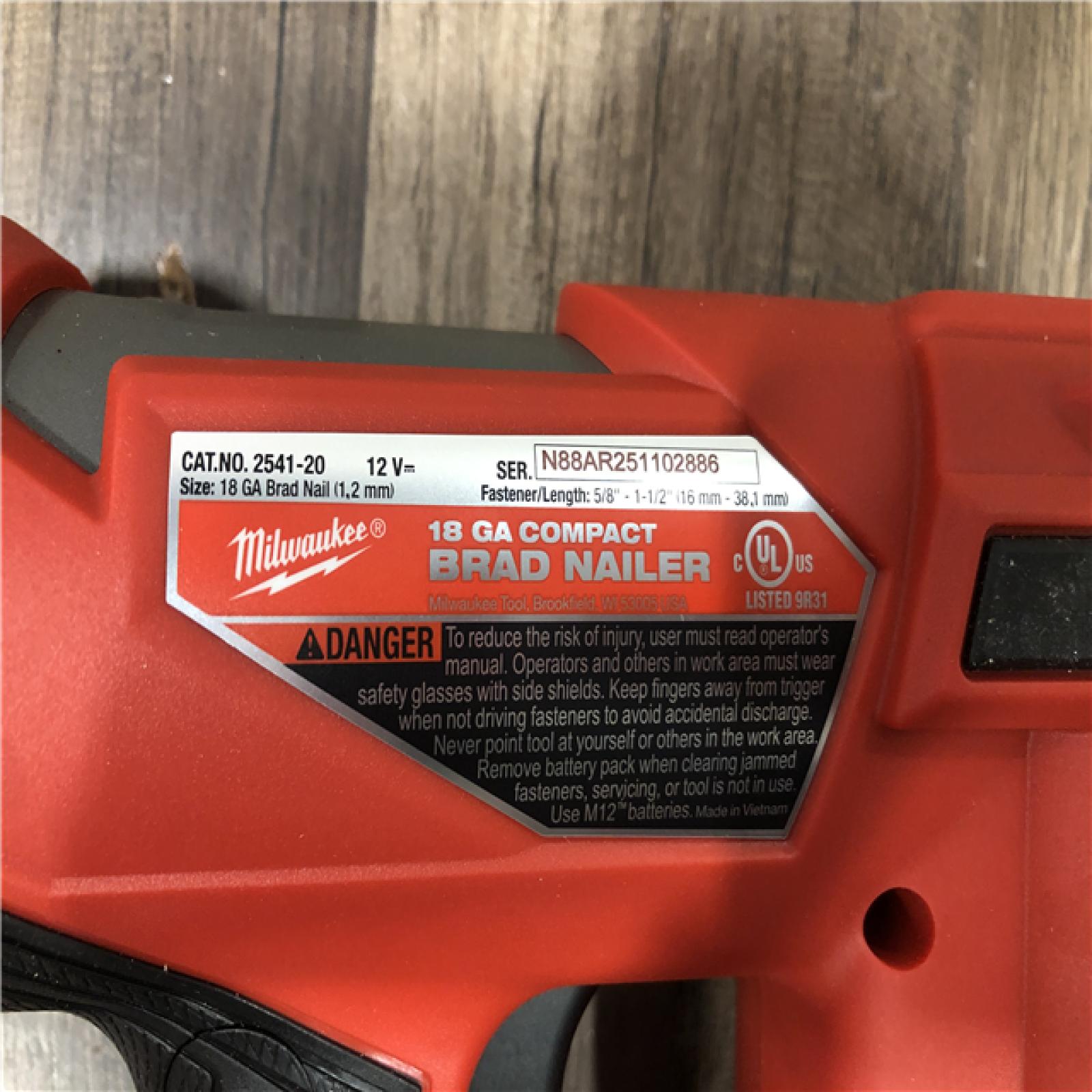 AS-IS Milwaukee  FUEL 12-Volt Lithium-Ion Brushless Cordless 18-Gauge 1-1/2 in. Compact Brad Nailer (Tool Only)
