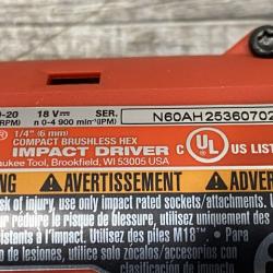 AS-IS Milwaukee 18V Lithium-Ion Brushless Cordless 1/4 in. Impact Driver Kit