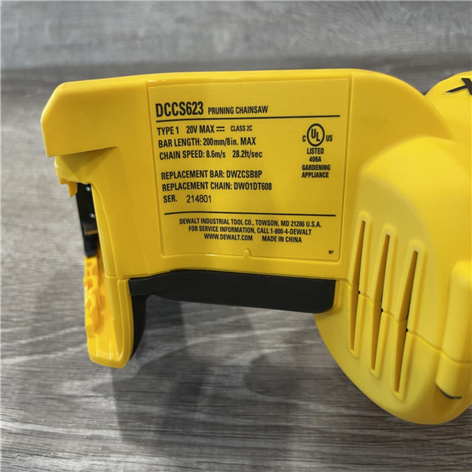 AS-IS DEWALT 20V MAX 8 in. Brushless Cordless Battery Powered Pruning Chainsaw (Tool Only)