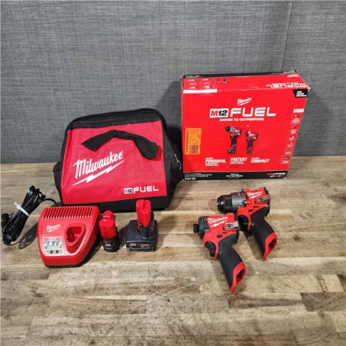 HOUSTON LOCATION - AS-IS Milwaukee M12 FUEL Cordless 2-Tool Combo Kit: 1/2Hammer Drill  1/4Hex Impact Driver 3497-22