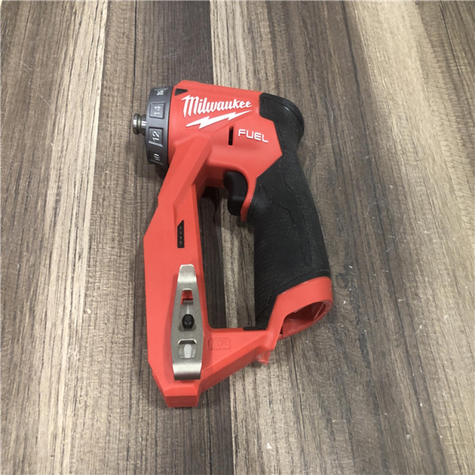 AS-IS Milwaukee  FUEL 12V Lithium-Ion Brushless Cordless 4-in-1 Installation 3/8 in. Drill Driver with 4 Tool Head (Tool-Only)