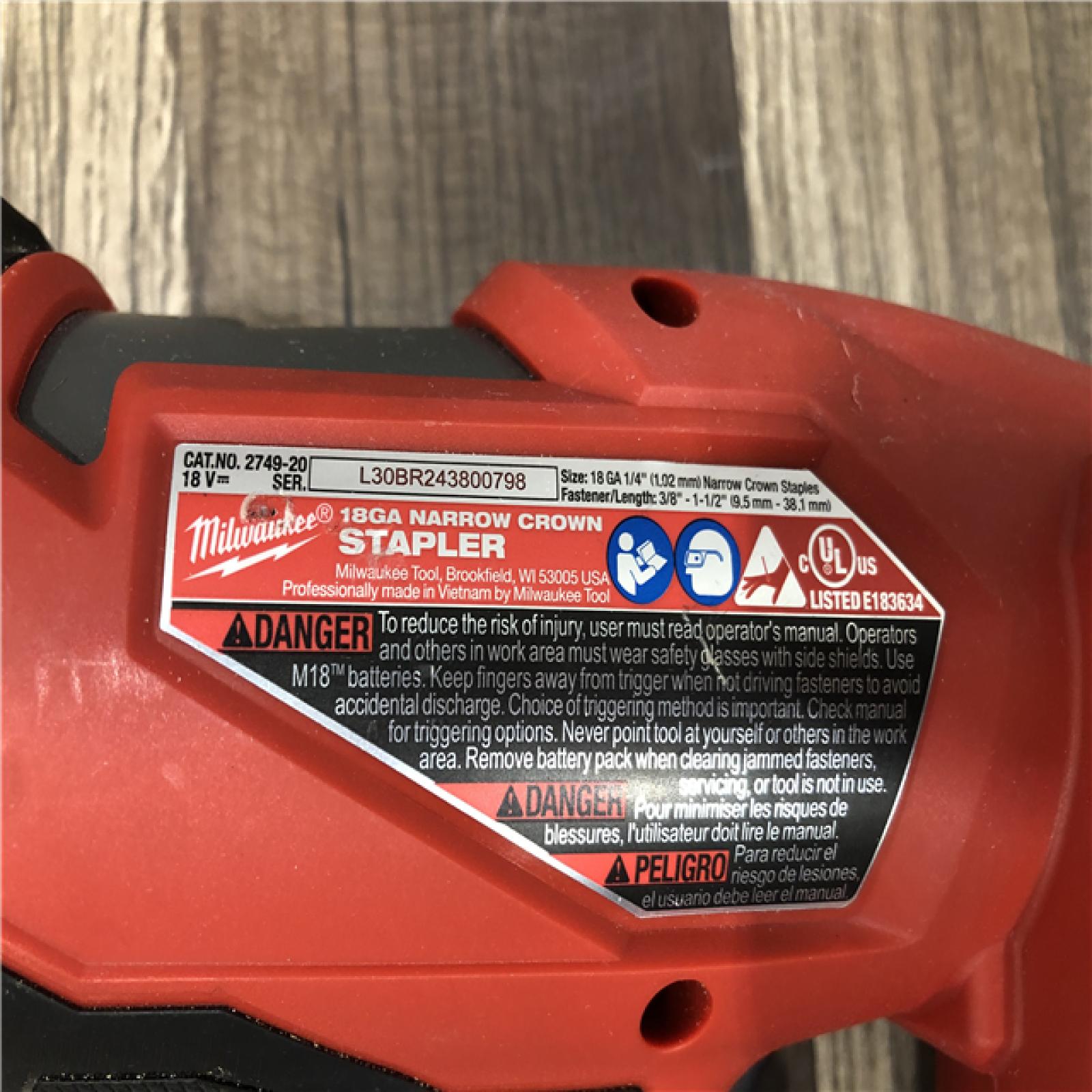 AS-IS Milwaukee  FUEL 18-Volt Lithium-Ion Brushless Cordless 18-Gauge 1/4 in. Narrow Crown Stapler (Tool-Only)