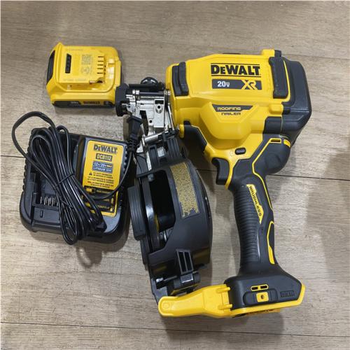 AS-IS DEWALT 20V MAX Lithium-Ion 15-Degree Electric Cordless Roofing Nailer Kit