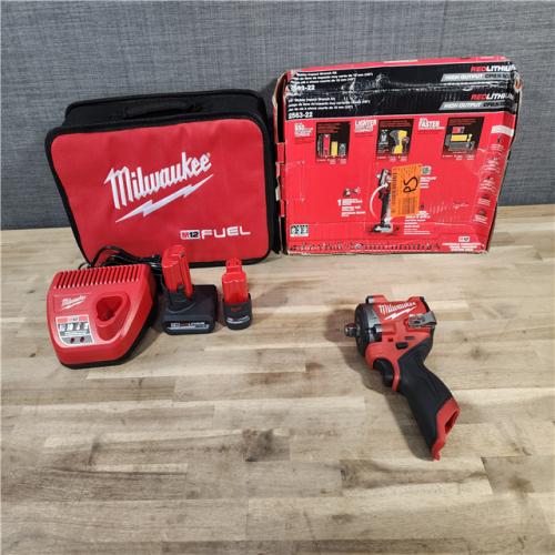 HOUSTON LOCATION - AS-IS Milwaukee M12 FUEL Cordless Compact Impact Wrench Kit, Brushless, 1/2 Torque, 12V