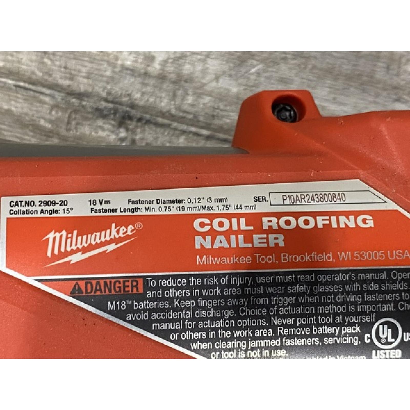 AS-IS Milwaukee  FUEL 18-Volt Lithium-Ion Brushless Cordless Coil Roofing Nailer (Tool Only)