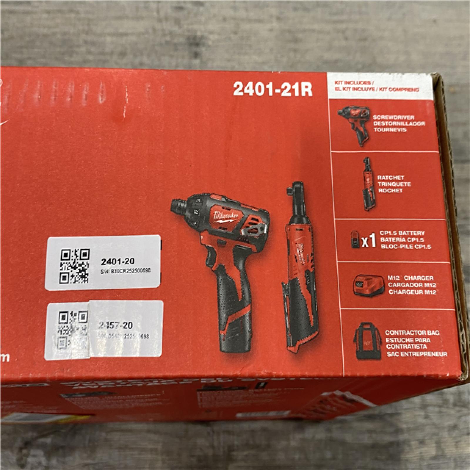 NEW -  Milwaukee 12V Lithium-Ion Cordless 3/8 in. Ratchet and Screwdriver Combo Kit