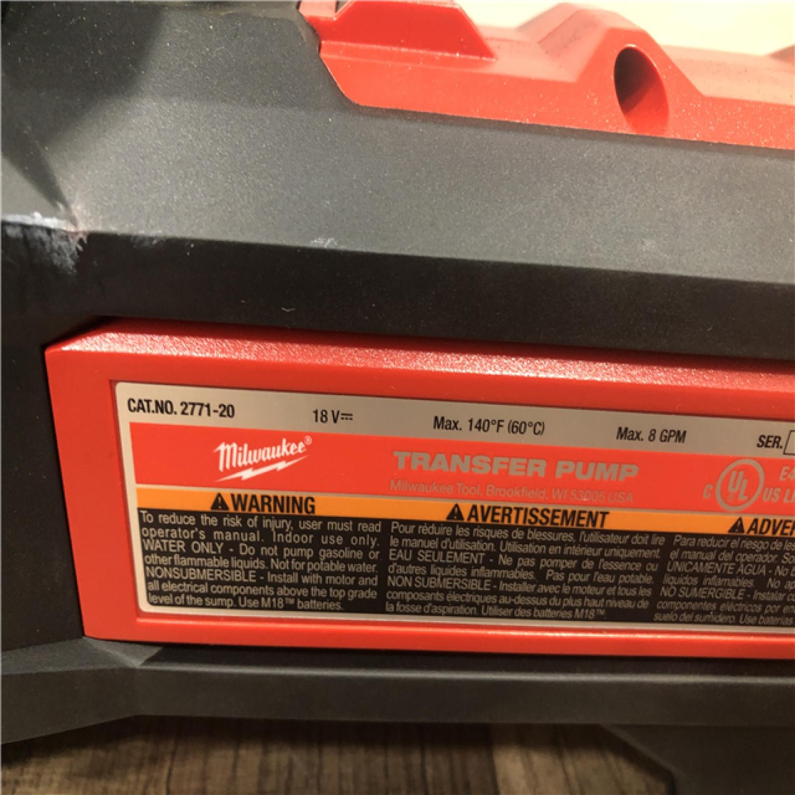 AS-IS Milwaukee M18 18-Volt 1/4 HP Lithium-Ion Cordless Transfer Pump (Tool Only)
