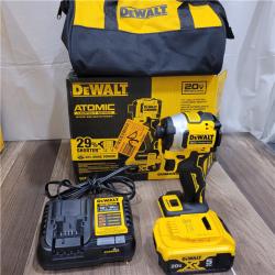 AS-IS DEWALT ATOMIC 20V MAX Lithium-Ion Cordless 1/4 in. Brushless Impact Driver Kit, 5 Ah Battery, Charger, and Bag