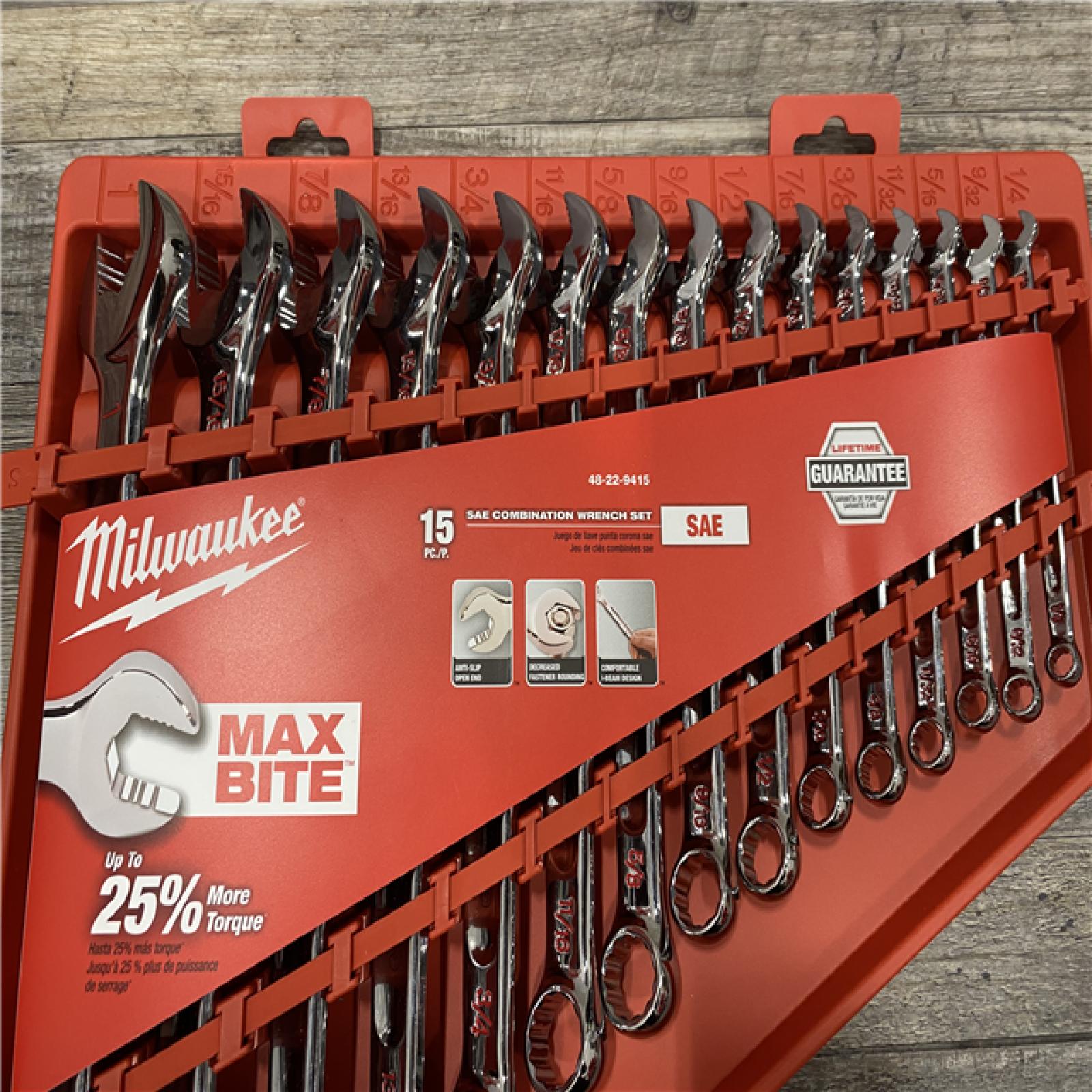 NEW - Milwaukee Combination SAE Wrench Mechanics Tool Set (15-Piece)