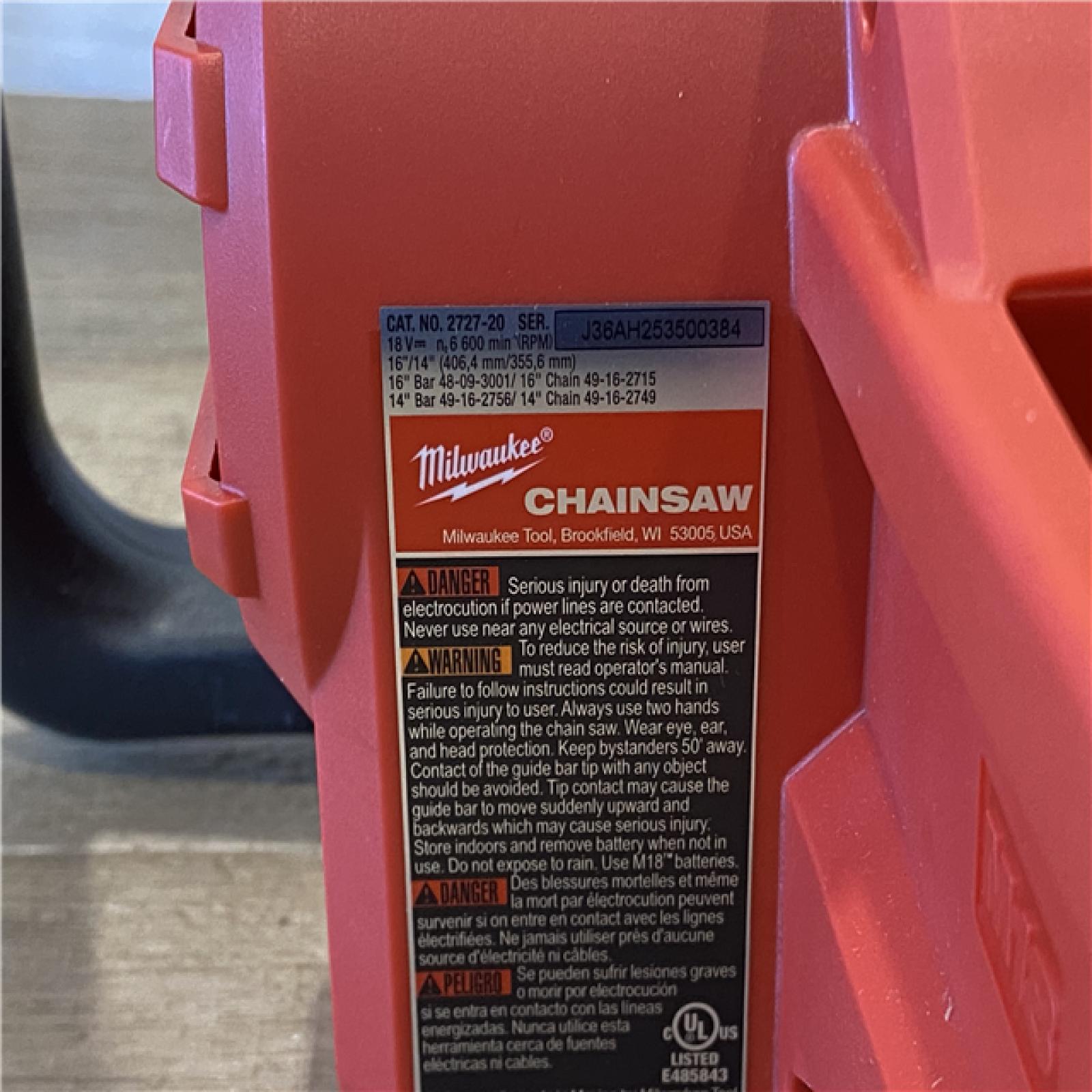 AS-IS Milwaukee FUEL 16 in. 18V Lithium-Ion Brushless Battery Chainsaw (Tool-Only)