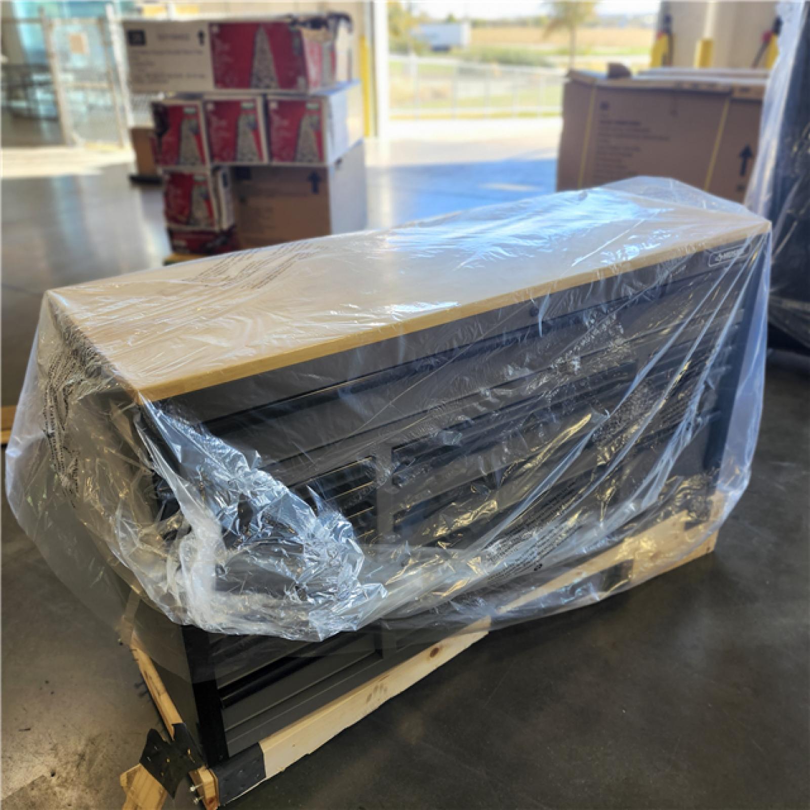 DALLAS LOCATION - Husky Heavy Duty 61 in. W x 23 in. D 15-Drawer Matte Gray Mobile Workbench Cabinet with Solid Wood Top