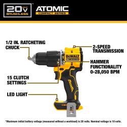 NEW - DEWALT 20V MAX Lithium-Ion Brushless Cordless Compact Series 1/2 Hammer Drill (Tool Only)