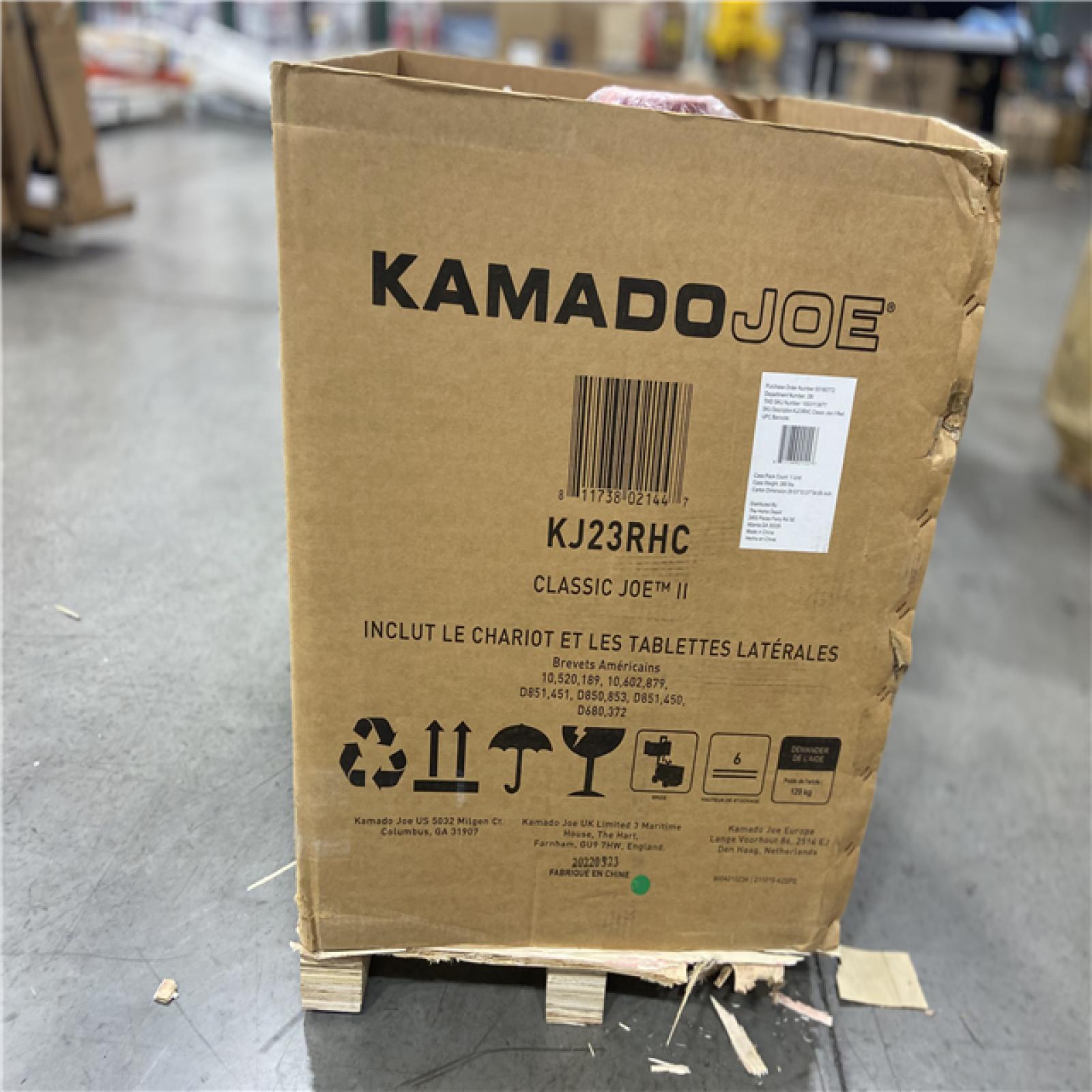 DALLAS LOCATION - Kamado Joe Classic Joe II 18 in. Charcoal Grill in Red with Cart  Side Shelves  Grate Gripper  and Ash Tool