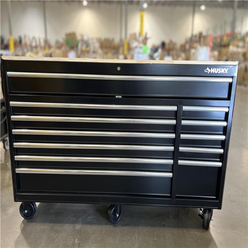 DALLAS LOCATION - Husky 66 in. W x 24 in. D Standard Duty 12-Drawer Mobile Workbench Tool Chest with Solid Wood Top in Gloss Black