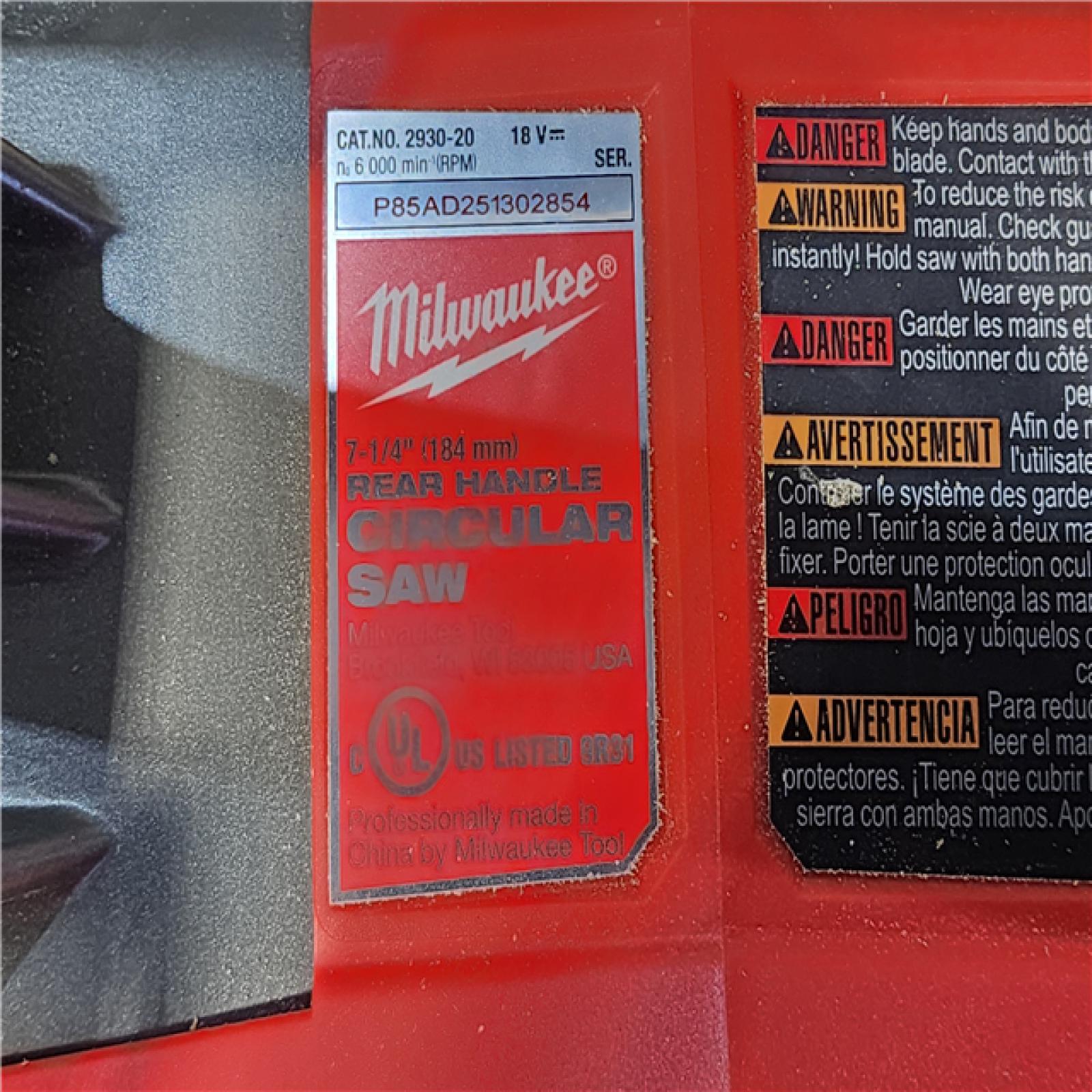 HOUSTON LOCATION - AS-IS MILWAUKEE 7-1/4 REAR HANDLE CIRCULAR SAW (TOOL ONLY)