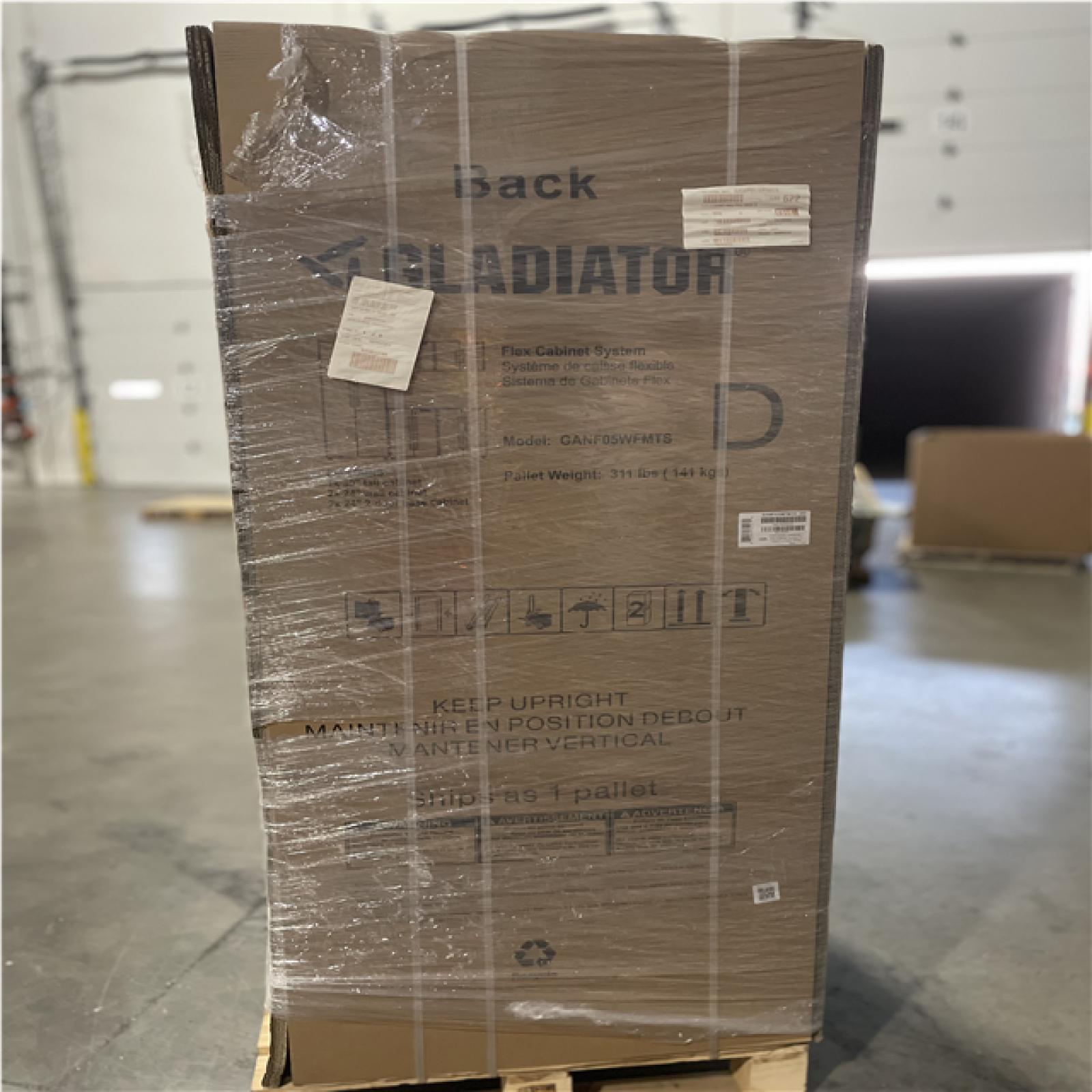 DALLAS LOCATION- NEW! Gladiator Flex 78in W x 75 in H x 19in D Pre-Assembled 24 Gauge Welded Steel 5-Piece Garage System in Silver Tread (2 SETS)