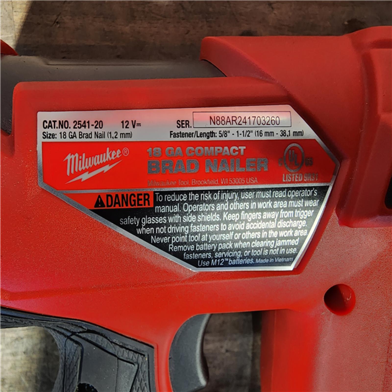 HOUSTON LOCATION - AS-IS Milwaukee M12 FUEL 18 Gauge Compact Brad Nailer (Tool-Only)