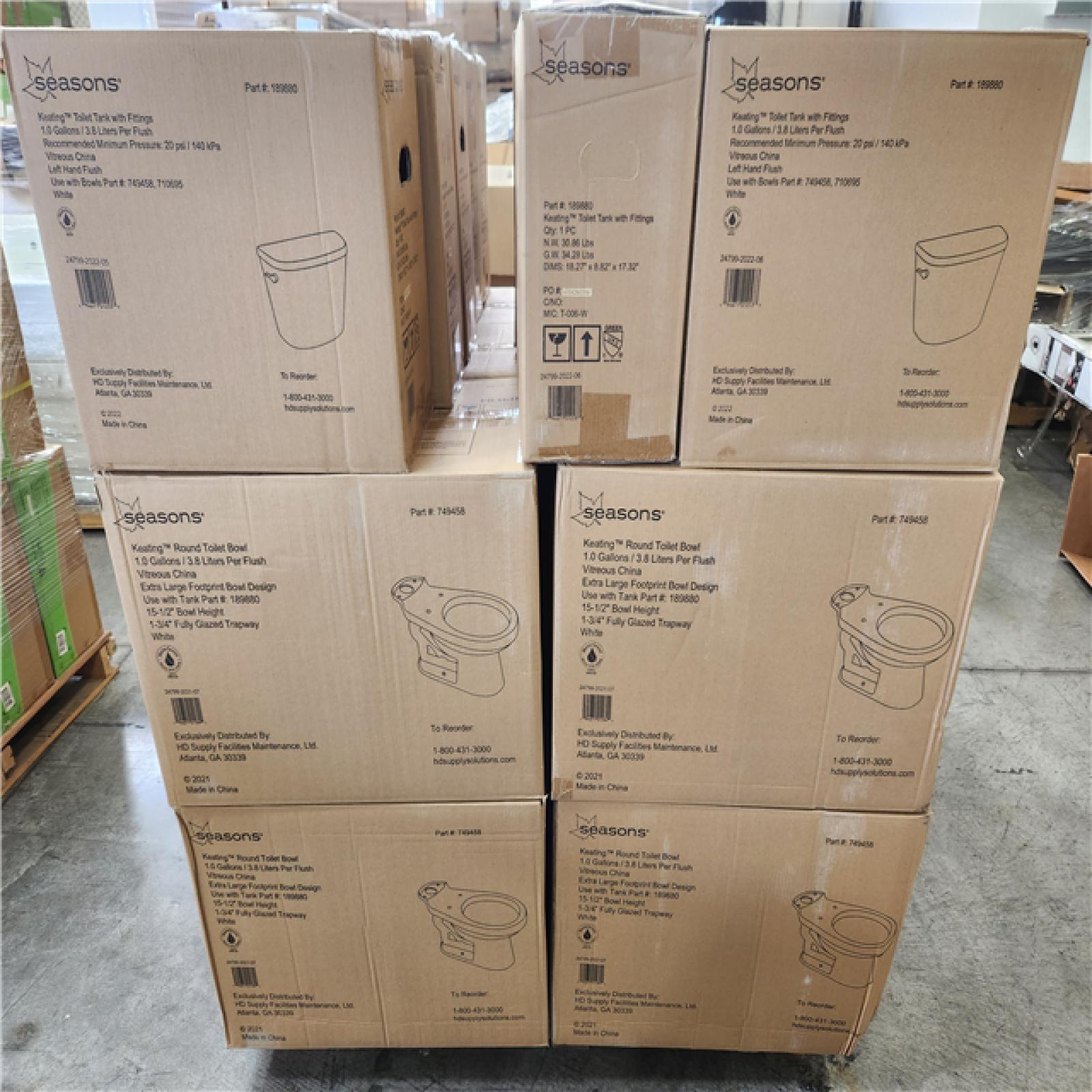 Phoenix Location NEW Seasons Keating Round Toilet Bowl With Tank 1.0 Gallons/ 3.8 Liters a Flush Pallet (12 Toilets)