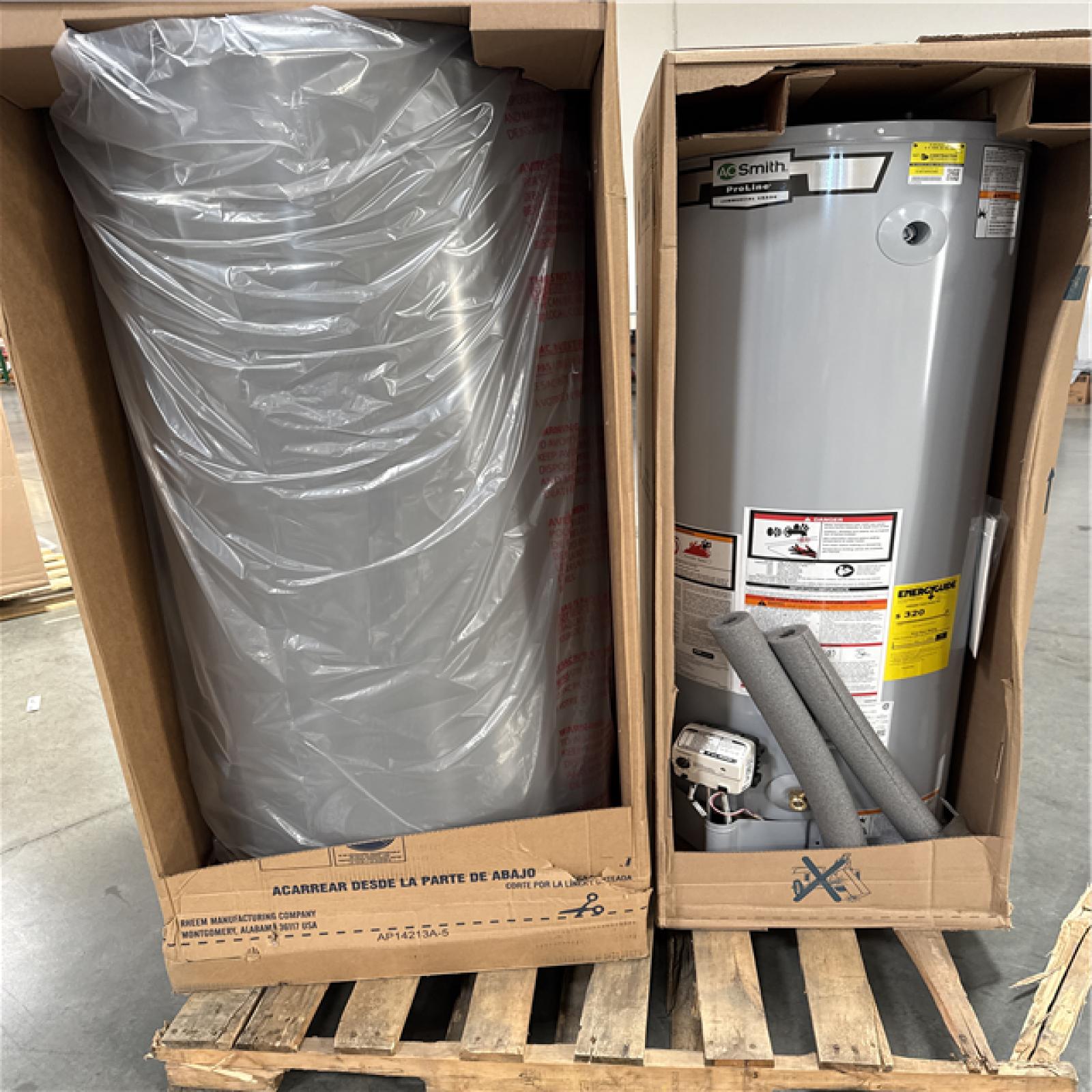 California NEW Rheem 75 Gallons Propane Gas Water Heater & AO Smith ProLine Commercial Grade 40-Gallon Natural Gas Water Heater