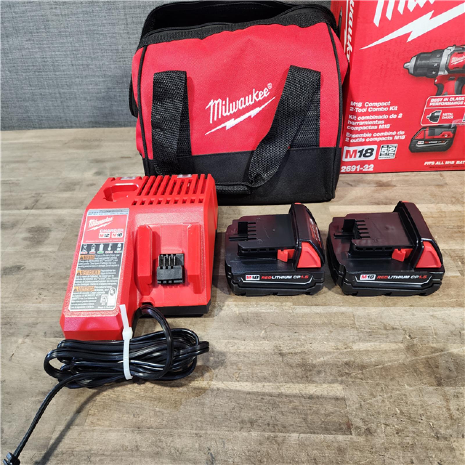 HOUSTON LOCATION - AS-IS Milwaukee 18V Cordless Brushed 2-Tool Drill/Driver and Impact Driver Kit