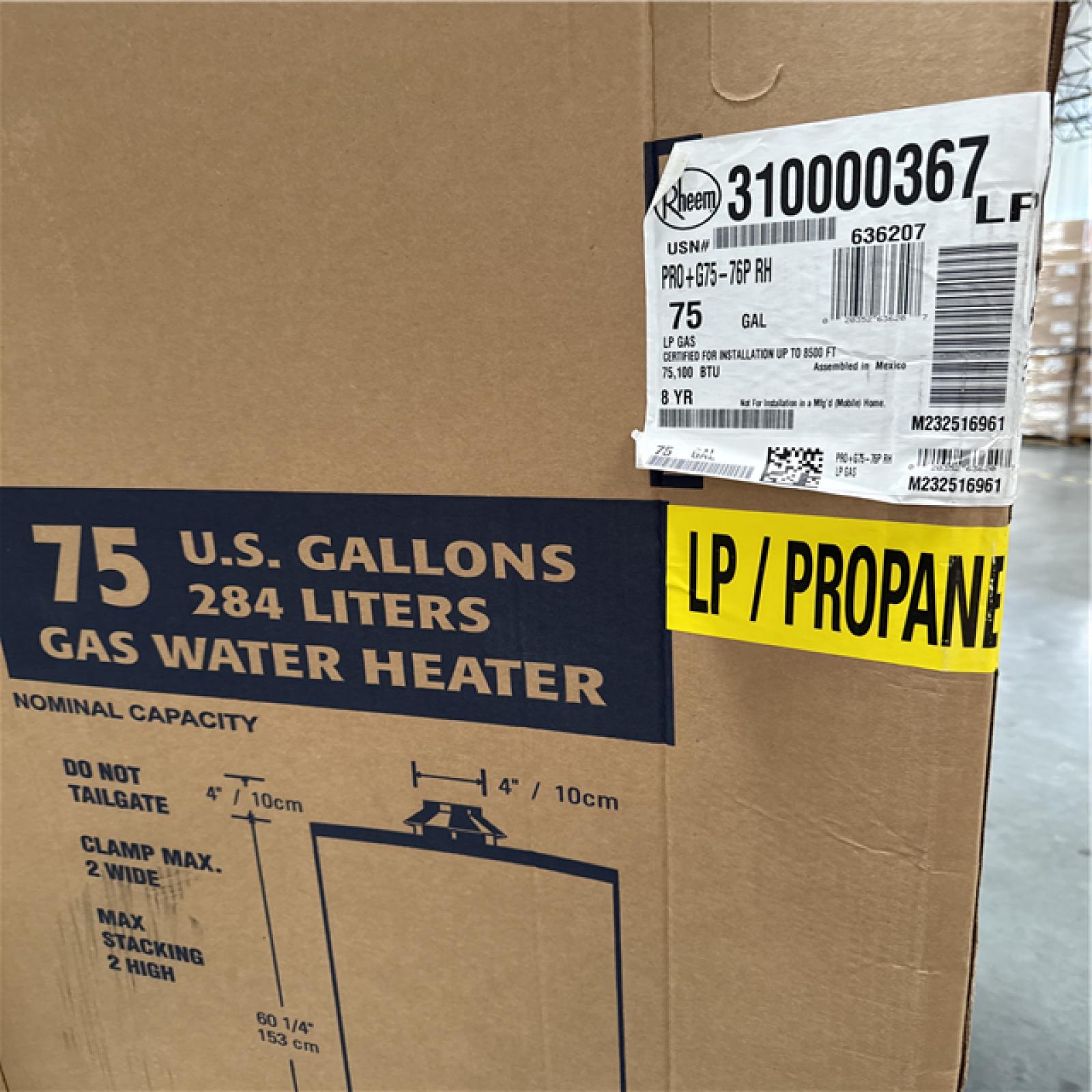 California NEW Rheem 75 Gallons Propane Gas Water Heater & AO Smith ProLine Commercial Grade 40-Gallon Natural Gas Water Heater