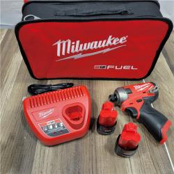 AS-IS Milwaukee M12 FUEL SURGE 12V Lithium-Ion Brushless Cordless 1/4 in. Hex Impact Driver Compact Kit W/Two 2.0Ah Batteries, Bag
