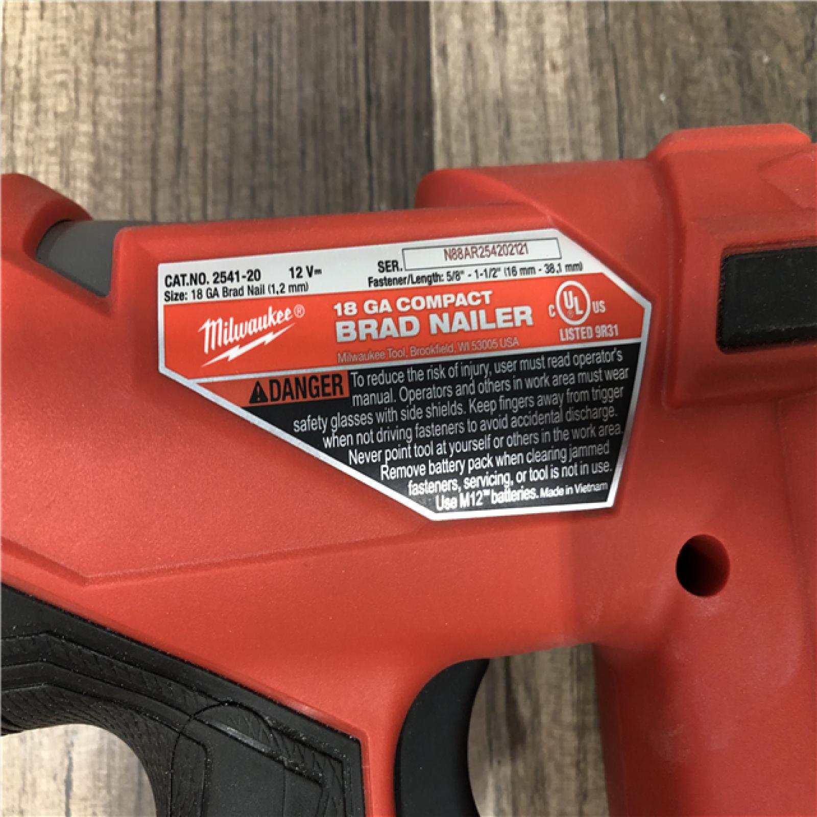 AS-IS Milwaukee FUEL 12-Volt Lithium-Ion Brushless Cordless 18-Gauge 1-1/2 in. Compact Brad Nailer (Tool Only)