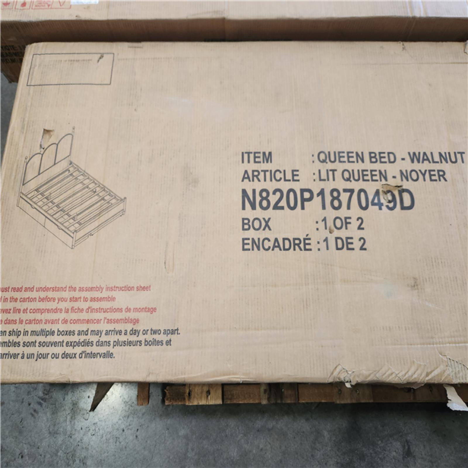 Phoenix LIKE NEW Polibi Walnut Brown Wood Frame Queen Upholstered Platform Bed with 2 Big Drawers  Twin XL Size Trundle