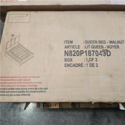 Phoenix LIKE NEW Polibi Walnut Brown Wood Frame Queen Upholstered Platform Bed with 2 Big Drawers  Twin XL Size Trundle