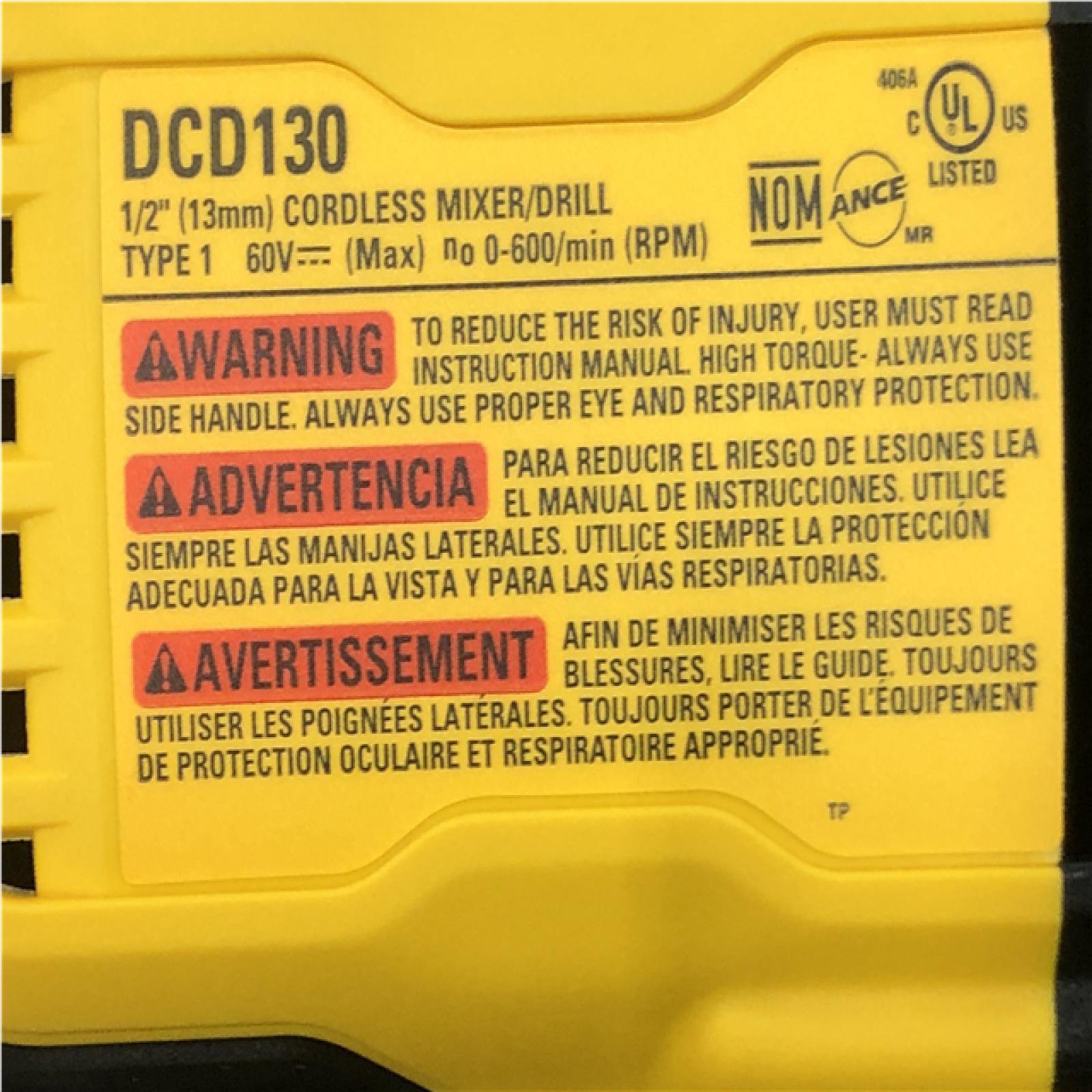 AS-IS DEWALT FLEXVOLT 60-Volt MAX Cordless Brushless 1/2 in. Mixer/Drill with E-Clutch (Tool-Only)