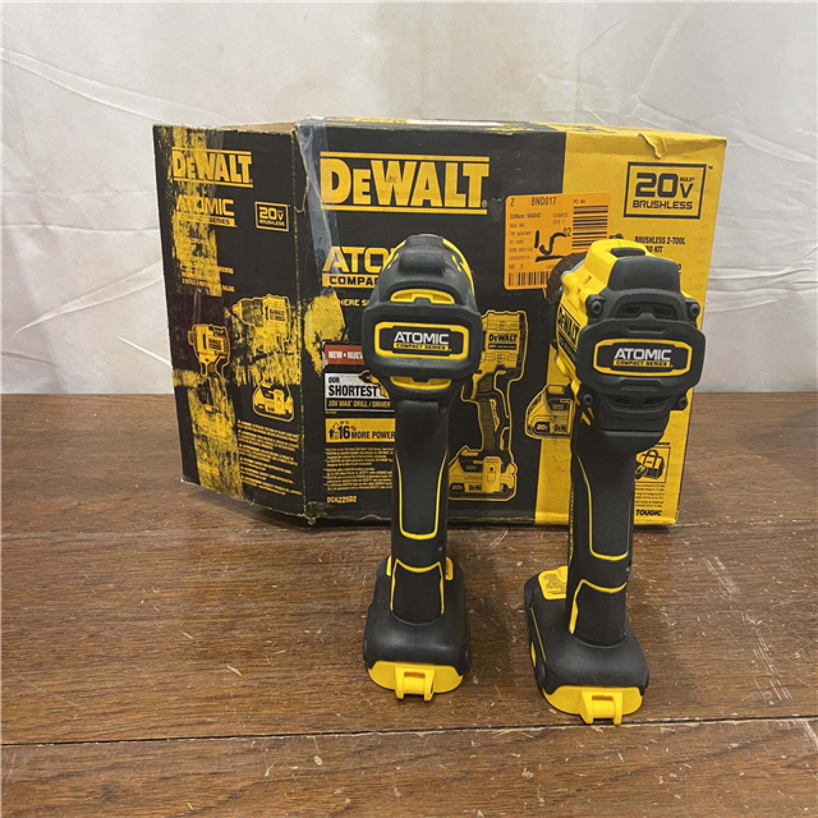 AS-IS Dewalt DCK225D2 20V MAX ATOMIC Brushless Compact Lithium-Ion 1/2 in. Cordless Drill Driver and 1/4 in. Impact Driver Combo Kit with 2 Batteries 2 Ah