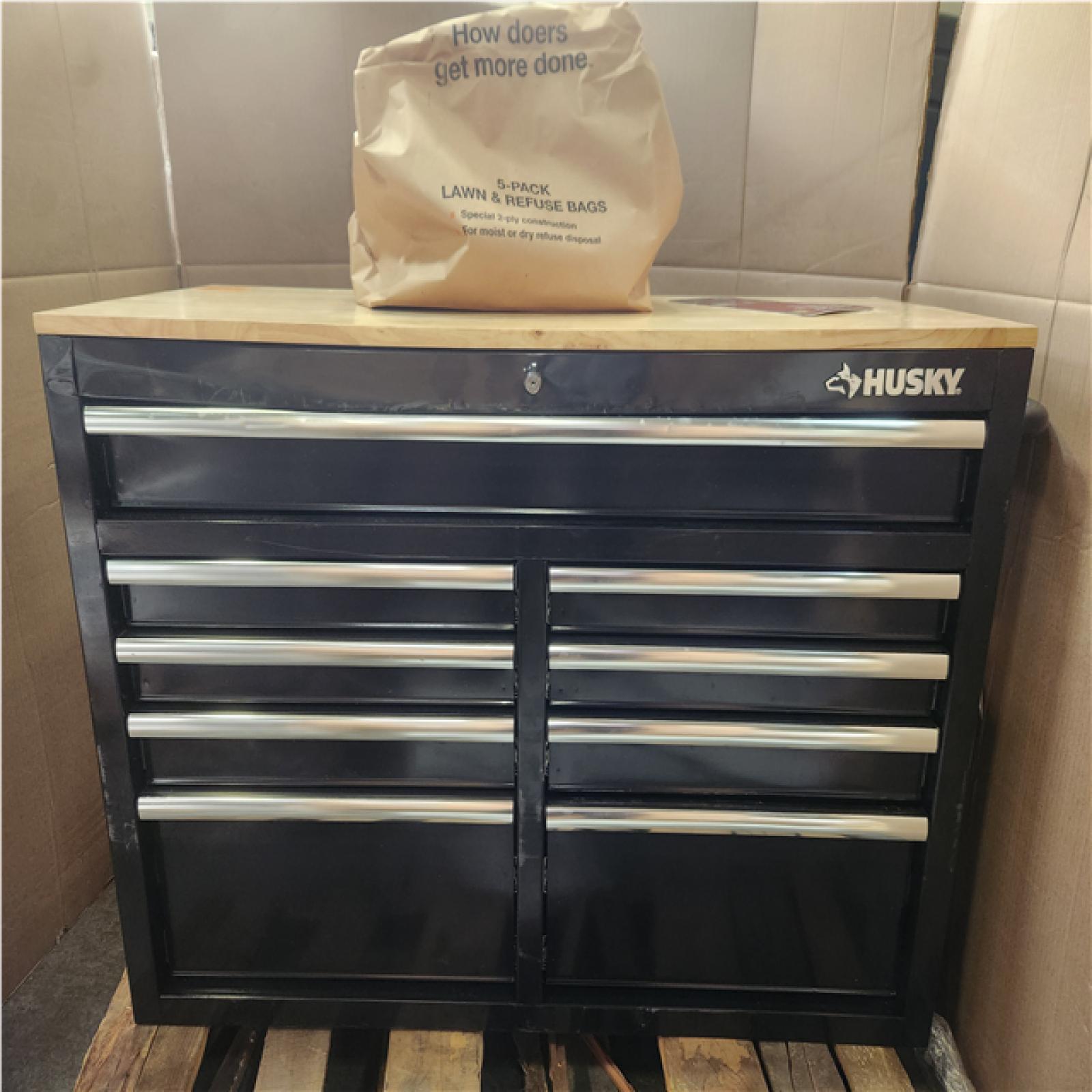 Phoenix USED Husky Tool Storage 46 in. W x 18 in. D 9-Drawer Mobile Workbench Cabinet in Gloss Black (LOCKED)