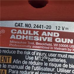 AS-IS Milwaukee 2441-20 M12 12V Cordless 10oz Caulk/Adhesive Gun (Tool Only)