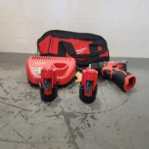 AS-IS- Milwaukee Tool M12 3/8 in. Brushless Cordless Drill/Driver Kit (Battery & Charger)